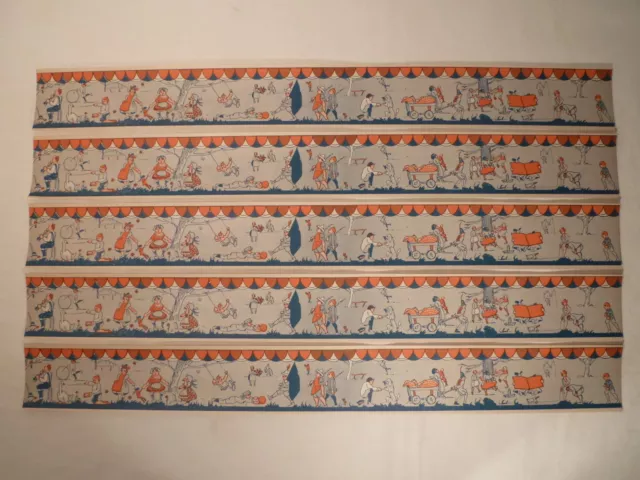 5x Old Border Stripes Papier Wallpaper Doll's House 1920-50 19 11/16in Bright