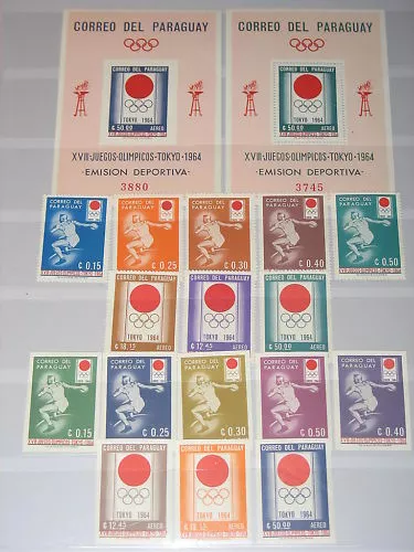 PARAGUAY 1964 1265-80 blocco 50-1 791-98a Olimpiadi Tokyo Discus lancio disco nuovo di zecca