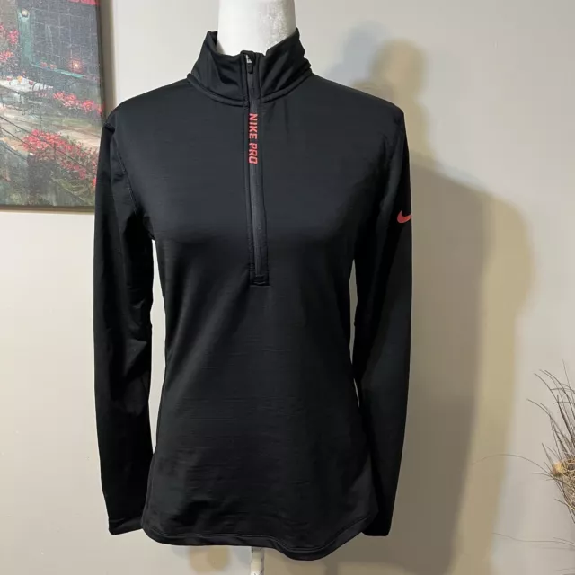 Nike Pro Hyperwarm Half Zip Black Women's Dri-Fit Vented Pullover Jacket Size L