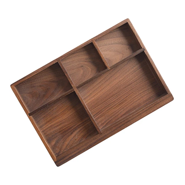Caja de almacenamiento de cubiertos tipo nogal negro estilo occidental de escritorio madera maciza