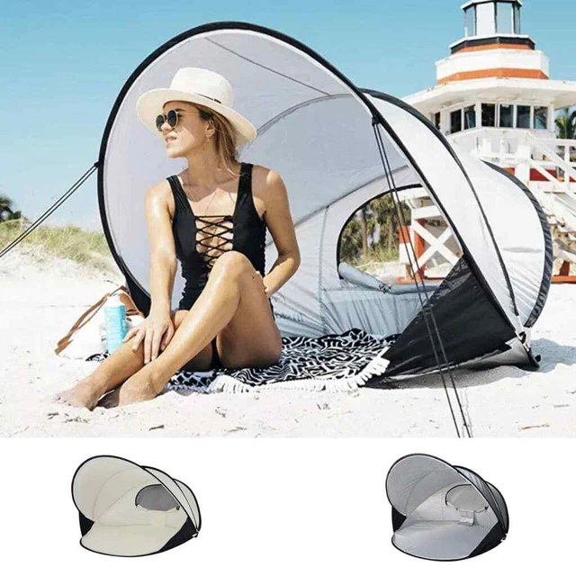 DERYAN Pop-up Strandmuschel XXL Strandzelt Sonnenschutz Zelt Creme/Silbern DE...