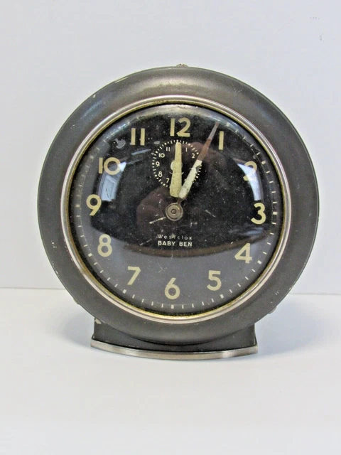 Vintage WESTCLOX Baby Ben Alarm Clock WORKS  Black Face & Body  61-V  #CL