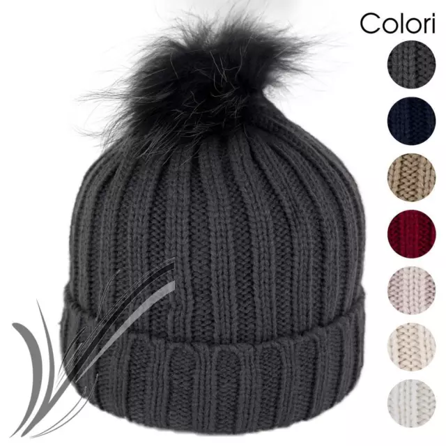 Cappello pon pon donna invernale berretto da ragazza beanie maglia costine caldo