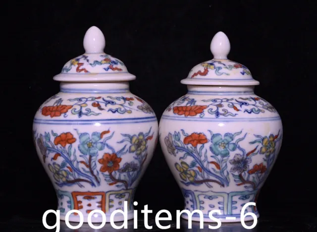 5.5"Old China Porcelain Ming Dynasty Chenghua Doucai Flower Pattern General Jar
