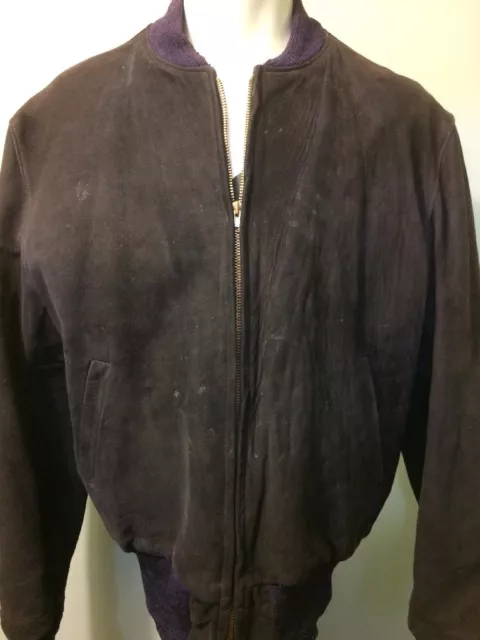 Vtg 50s 60s Reed Leather Suede Jacket Mens L Navy Blue Bomber Ricky Rockabilly