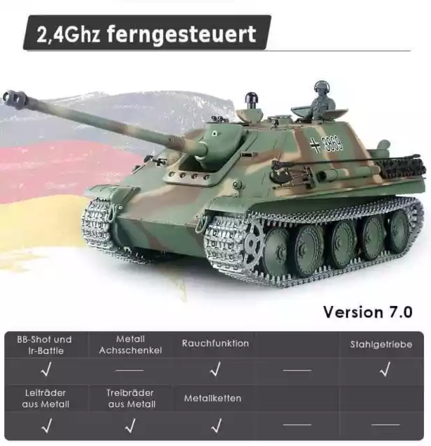 RC Panzer Jagdpanther Heng Long 1:16 R&S Stahlgetriebe Metall-Laufgarnitur V-7.0