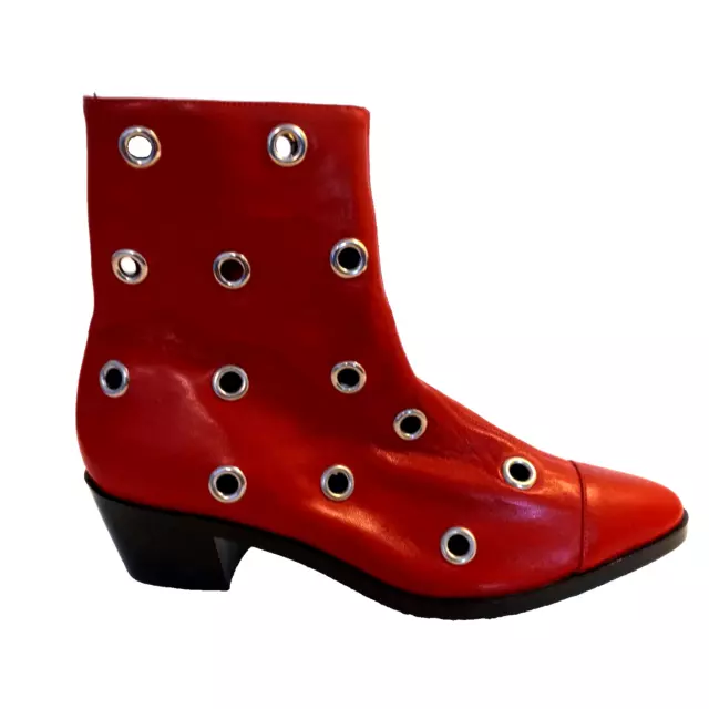 NEW Modern Vice Designer Red Leather $398 Ankle Boots Gold Studs Size 7, 37 3