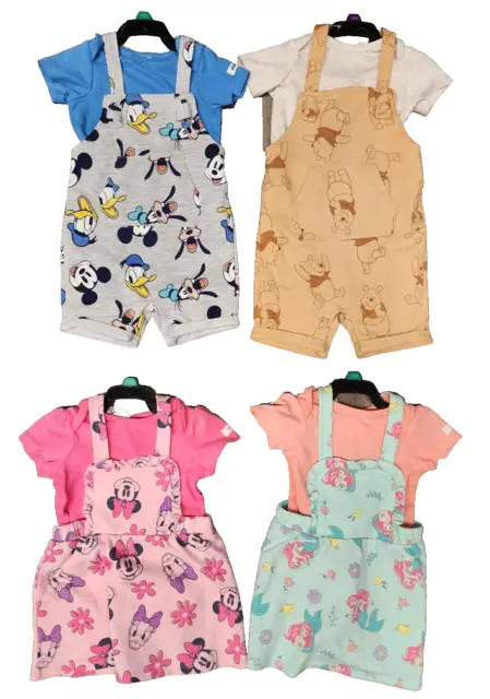 NWT Disney Baby 2 Pc Set, Bodysuit & Overall, Minnie, Mickey, Ariel or Pooh Bear