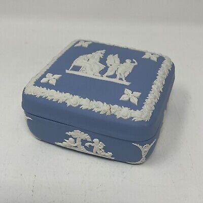 Wedgwood Jasperware Blue Square Lidded Trinket Box - 4” x 4” - Homer