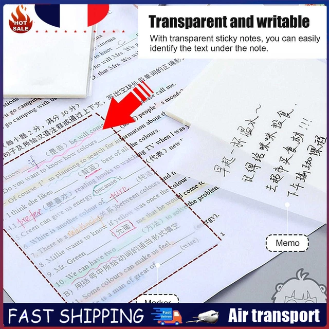 Sticky Notes - 50 Sheets Clear Self-Sticky Memo Pad for Books Message Reminder ~
