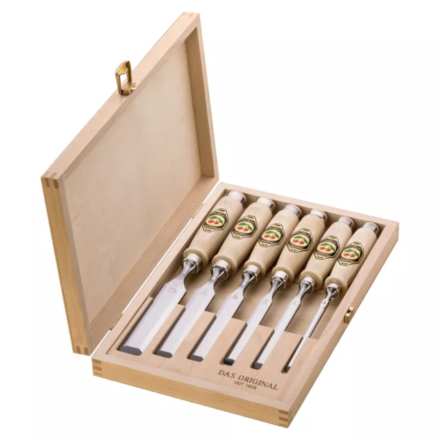 Kirschen Stechbeitel-Satz Set 1101000 - Holzkoffer Buche - 6-teilig - 6-26 mm