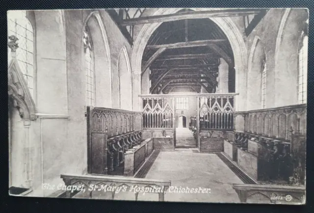 Unposted Vintage B&W Postcard - The Chapel, St Mary's Hospital, Chichester  b2