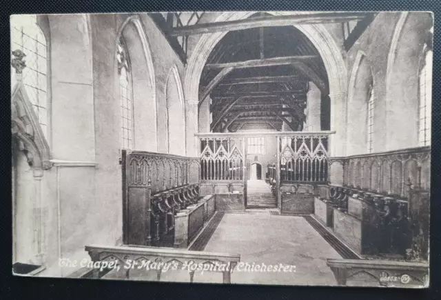 Unposted Vintage B&W Postcard - The Chapel, St Mary's Hospital, Chichester  b2