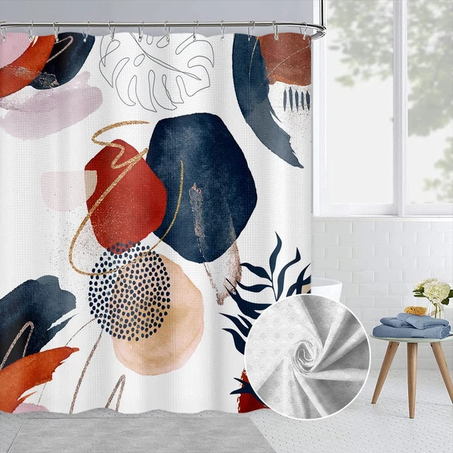 Boho Shower Curtain, Abstract Red Shower Curtain Mid Century Shower Curtain Set,