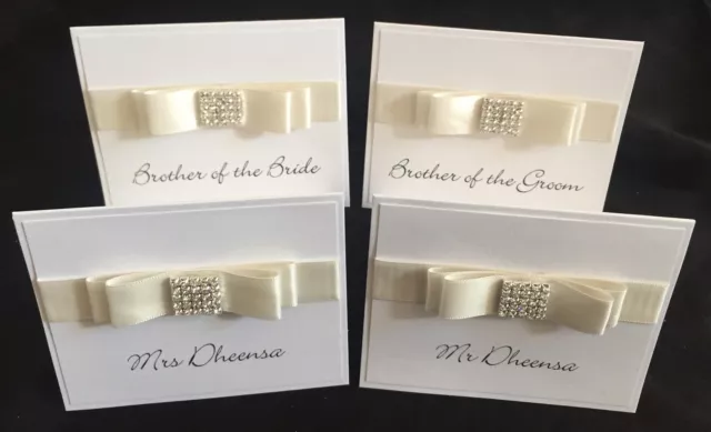 Luxury Wedding Place Cards / Personalised Name Cards with Ribbon, Bow & Brooch