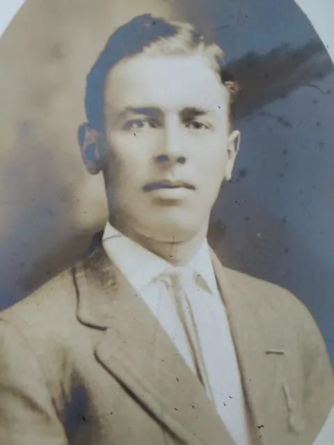 Handsome Man Antique Photo Early 1900s Denver 1206 15th St Tie Lapel Pin