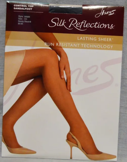 Hanes Silk Reflections Control Pantyhose Lasting Sheer Size CD Barely Black *61