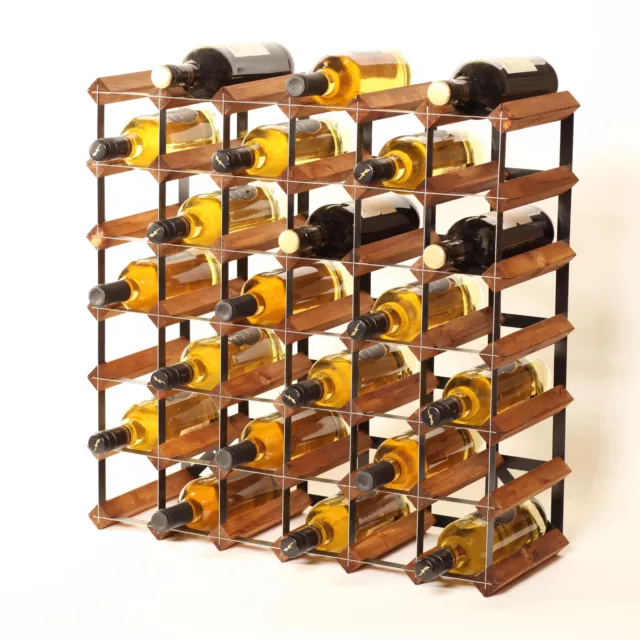 Cranville wine rack storage 42 bottle Oak stain wood / black metal assembled