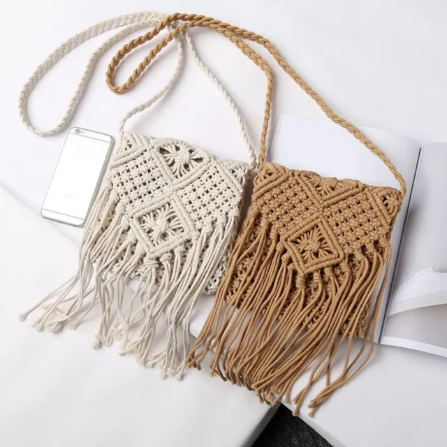 Rattan Woven Tassel Beach Bags Handmade Straw Bag Shoulder Bags  Women Girl