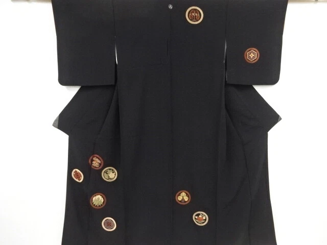 79600# Japanese Kimono / Tomesode / Embroidery / Roundel & Flower Classical