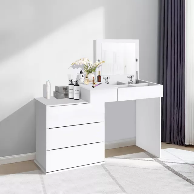 Coiffeuse table de maquillage avec miroir et 4 tiroirs table de toilette blanc