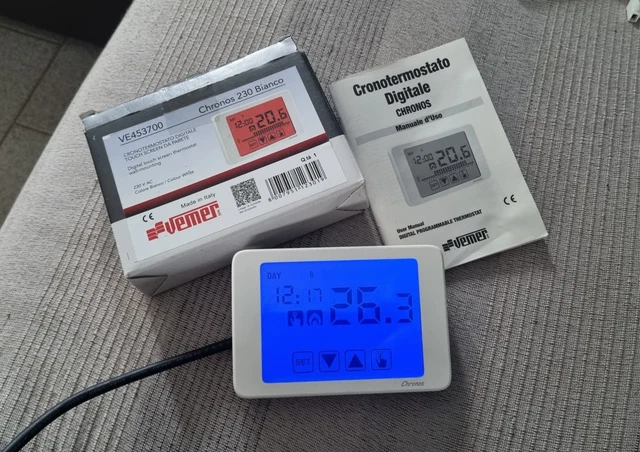 Termostato Digitale VEMER CHRONOS - Programmazione Settimanale, Touch Screen, Alimentazione 230V Per Caldaia, Bianco
