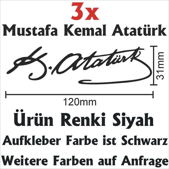Generisch Mustafa Kemal Ataturk - Signature Signature Turkey Türkiye - Sticker for Car Sticker Car Sticker - Made in Germany (Silver Grey