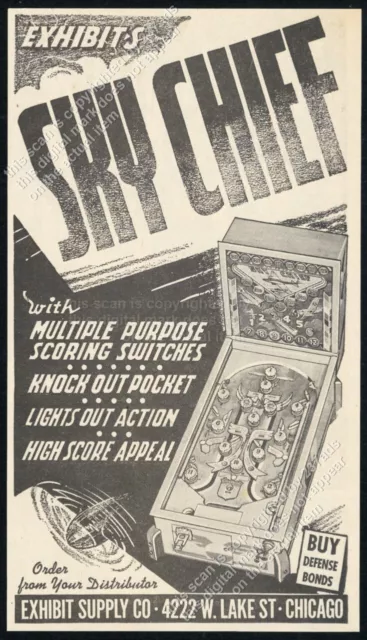 1942 Exhibit Supply Sky Chief pinball machine photo vintage trade print ad