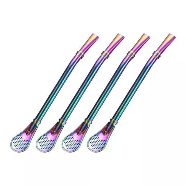 4Pcs 6.2" Stainless Steel Spoon Straw Drinking Straw Spoon with Filter Colorful