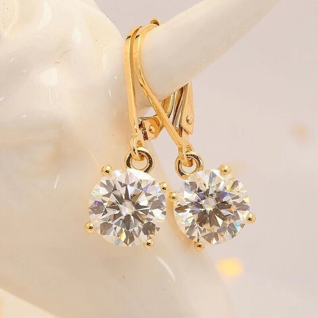 3Ct Round Cut Lab Créé Boucles d'Oreilles Pendantes / Pendantes Argent...