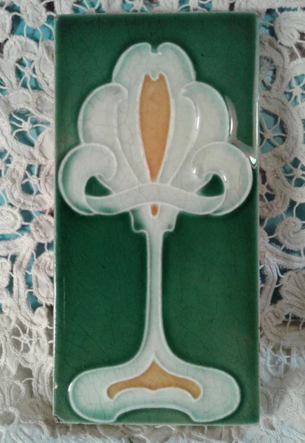 Antique MINTON Hollins & Co Art Nouveau 6" Embossed Glazed Fireplace Tile VG Cd.