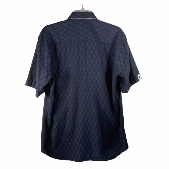 Maceoo Men’s Large Fresh Navy Losange Jaquard Short Sleeve Button Up Shirt 3