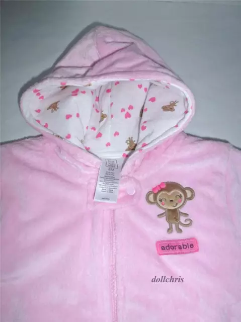 Carters Snowsuit Padded 3M Baby Bunting Velour Monkey Just One You Girl Pink New 2