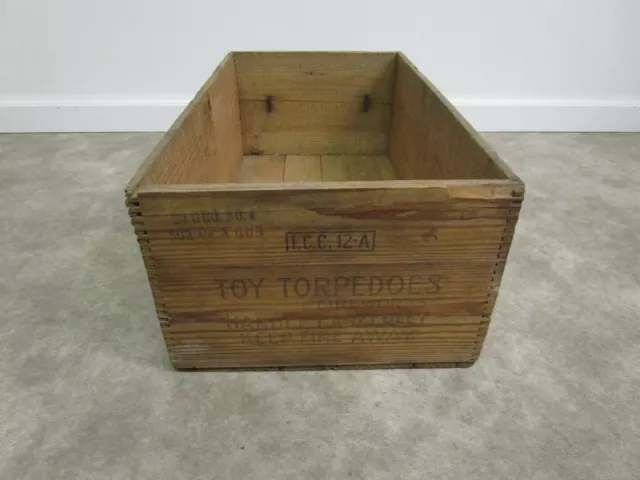 Vintage fireworks wood box shipping crate toy torpedoes son of a gun advertising