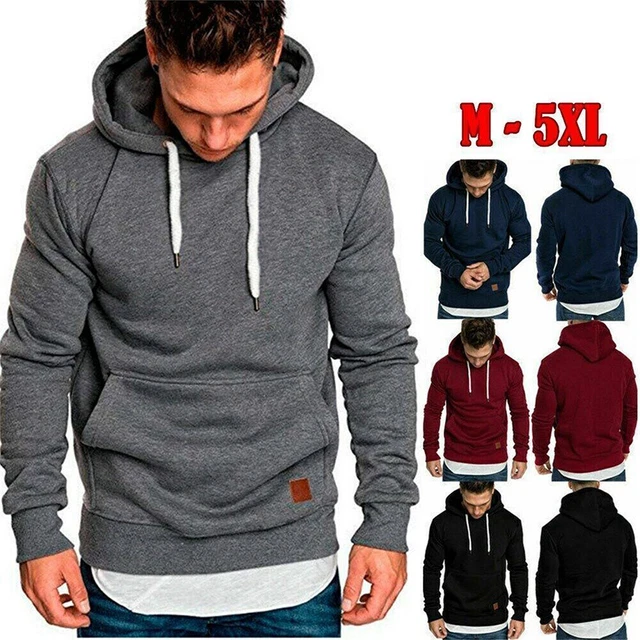 Uomo Felpa con Cappuccio Casual Solido Tasca Slim Fit Maglione Pullover Maglia