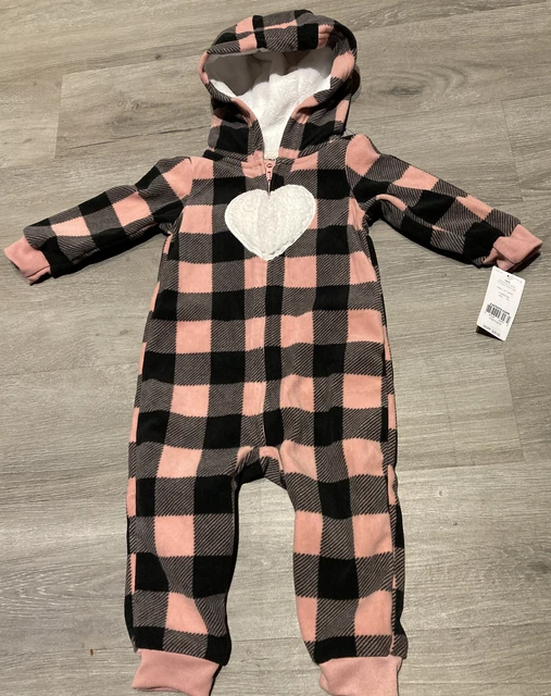 Carter's Baby Girl Fleece Jumpsuit With Hood Pink/Black 12 mos. NWT