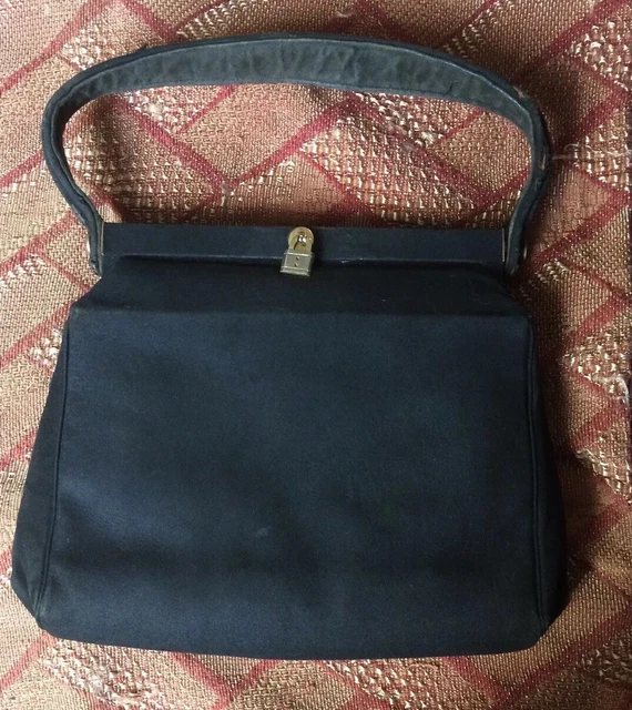 Ancien sac à main cuir noir année 60 vintage handbag purse black leather sixties