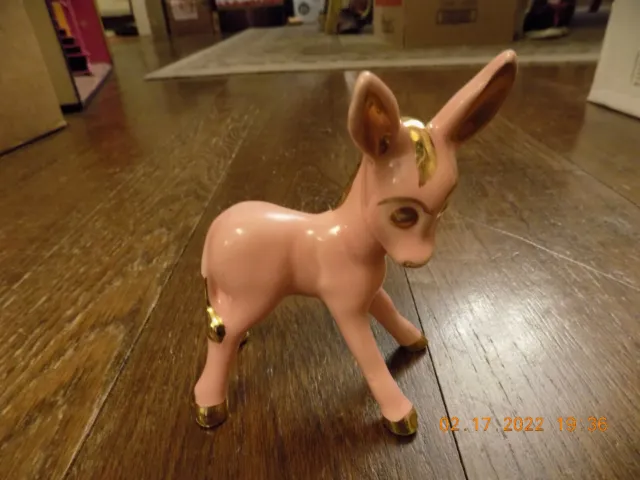 Vtg Baby Donkey Burro Mule Porcelain Ceramic Figurine Pink Gold Trim BIG EARS!