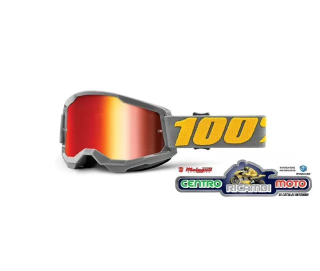 Mascherina Occhiali Maschera Da Cross Enduro 100% Strata 2 Grey Red Specchiati