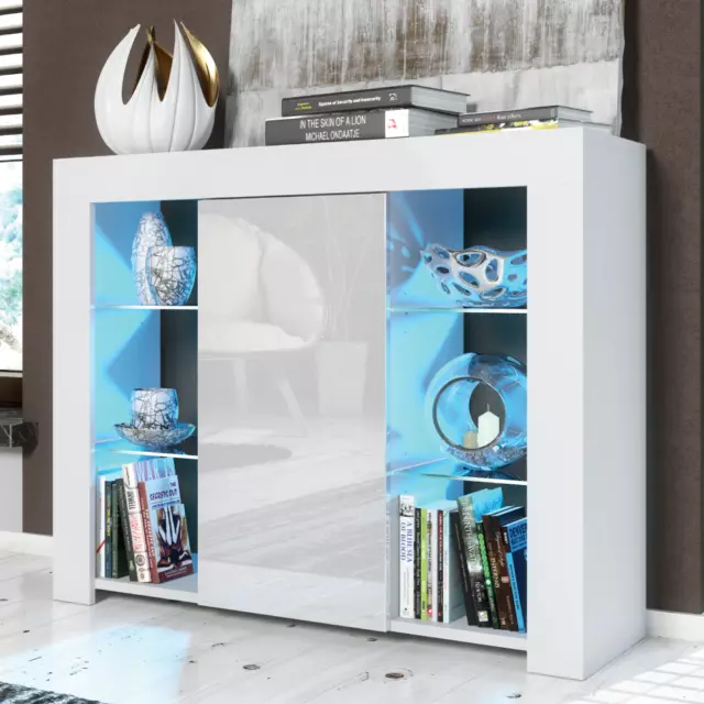 Modern Cabinet Cupboard 97.5cm TV Stand Sideboard High Gloss Doors With Free LED