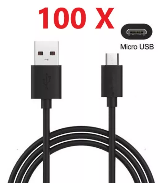 Wholesale Lot 10-100 Micro USB Cable Charger Cord Samsung Galaxy S5 S6 S7 Black