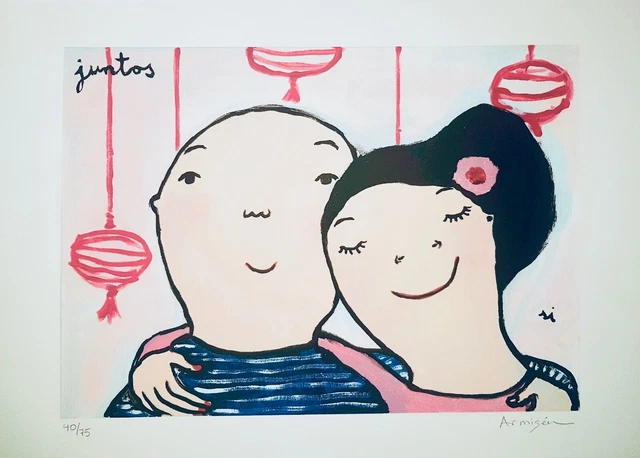 Obra gráfica original de Eva Armisén en perfecto estado "Juntos", firma y número