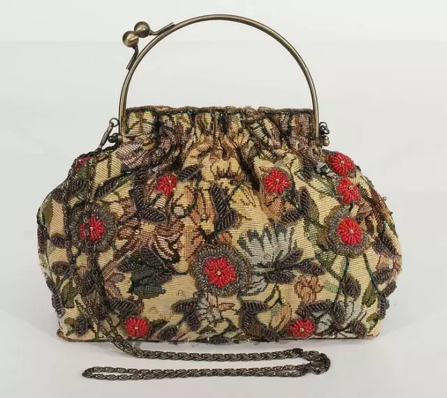 Vintage Handtasche mit Brokat und Glasperlen bestickt