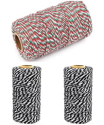 3- Cuerda de embalaje de cordel de algodón Bakers Twine negro/blanco, rojo/verde