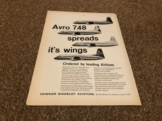 Ac76 Advert 11X8 Hawker Siddeley Aviation - Avro 748 Spreads It's Wings