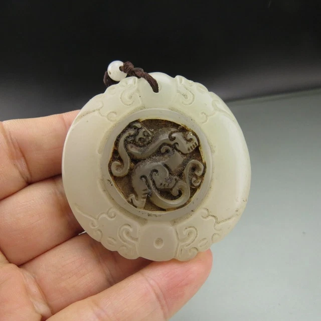 Chinese,jade,collectibles,Hetian jade, white jade,dragon ,pendant N(326)
