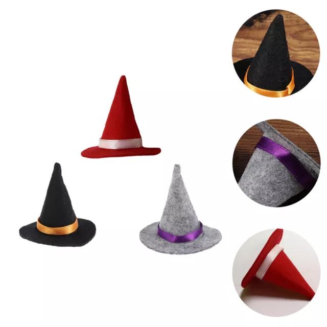 3 Witch Hat Bottle Toppers - Felt Caps for Parties