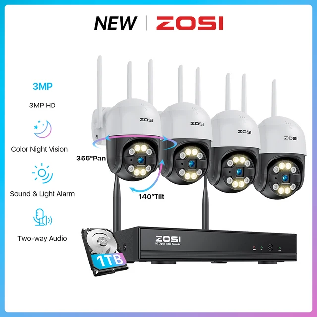 ZOSI 8CH 2K NVR 3MP WiFi IP Wireless Security Camera system PT Audio