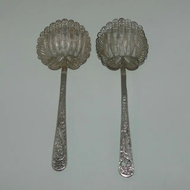 pair of Thai Filigree silver spoons SUBERB WORK FINE DETAIL