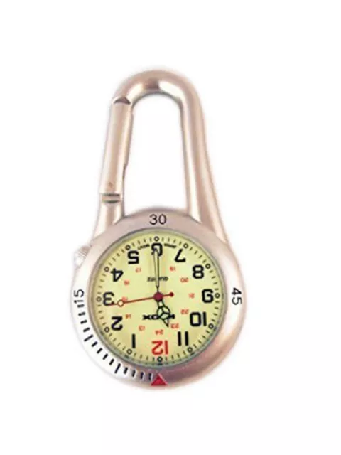 Silver Clip on Carabiner FOB Watch Luminous Face for Doctors Nurses Paramedics